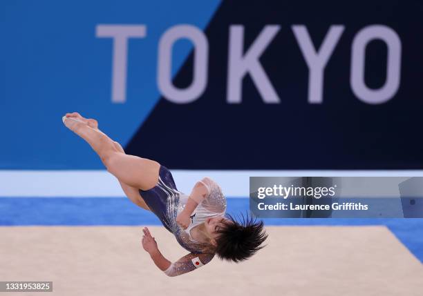 Mai Murakami of Team Japan in action during the Women's Floor Final on day ten of the Tokyo 2020 Olympic Games at Ariake Gymnastics Centre on August...