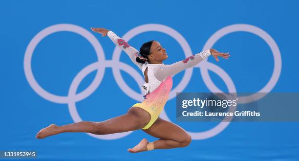 Rebeca Andrade of Team Brazil in action during the Women's Floor Final on day ten of the Tokyo 2020 Olympic Games at Ariake Gymnastics Centre on...