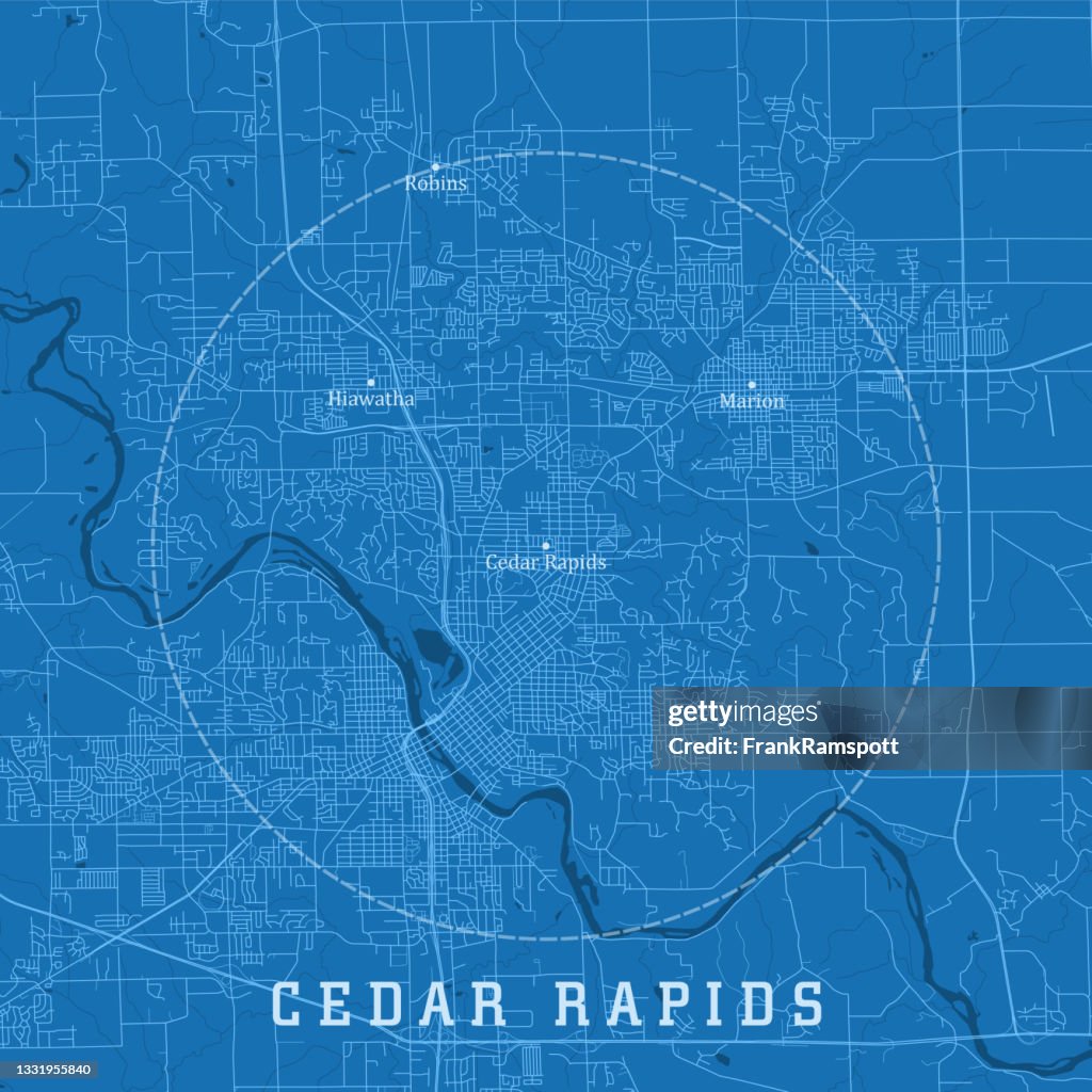 Cedar Rapids IA City Vector Road Map Blue Text