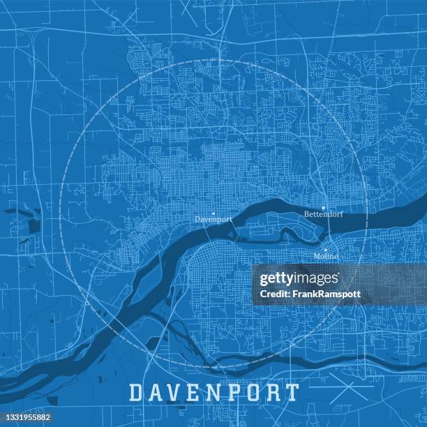 davenport ia city vector road map blue text - davenport stock illustrations