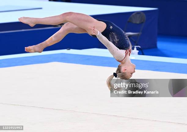 Jade Carey of the USA competes at the Women's Floor Exercise Final at the Gymnastics on day ten of the Tokyo 2020 Olympic Games at Ariake Gymnastics...