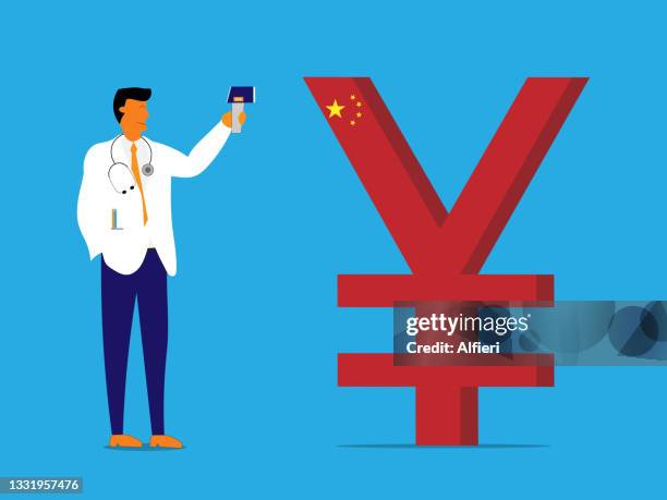 checking yuan temperature - yuan symbol stock illustrations