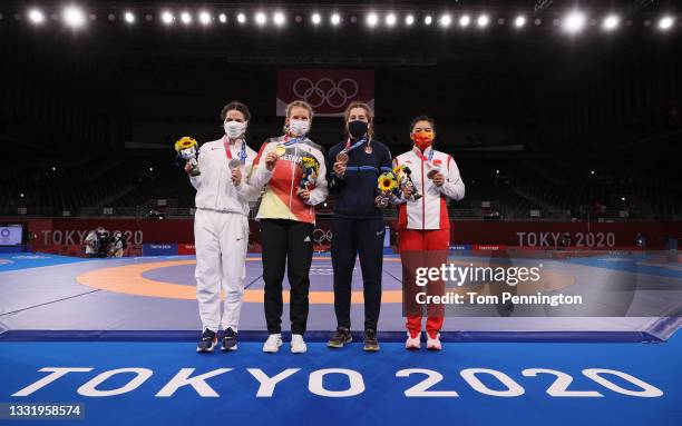 Women's Freestyle 76kg medalists Adeline Maria Gray of Team United States , Aline Rotter Focken of Team Germany , Yasemin Adar of Team Turkey and...