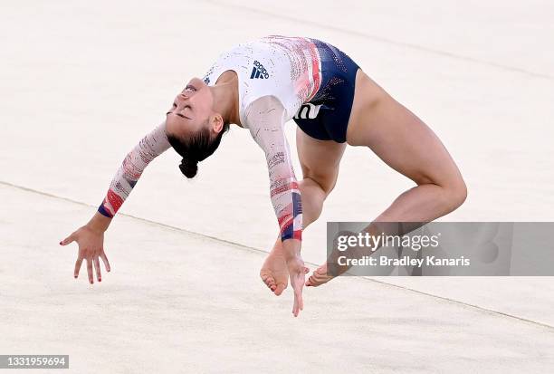 Jennifer Gadirova of Great Britain competes in the Women's Floor Exercise Final at the Gymnastics on day ten of the Tokyo 2020 Olympic Games at...