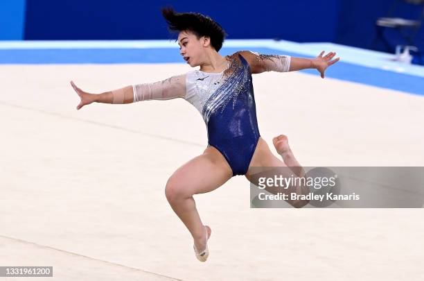 Mai Murakami of Japan competes in the Women's Floor Exercise Final at the Gymnastics on day ten of the Tokyo 2020 Olympic Games at Ariake Gymnastics...