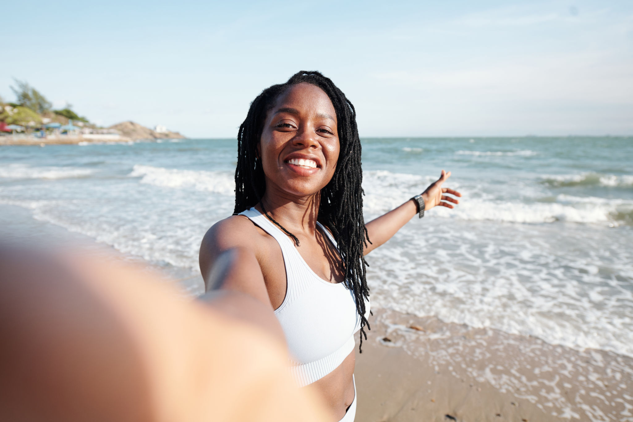 happy woman beach