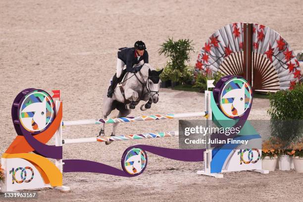 Oliver Townend of Team Great Britain riding Ballaghmor Class competes during the Eventing Individual Jumping Final on day ten of the Tokyo 2020...