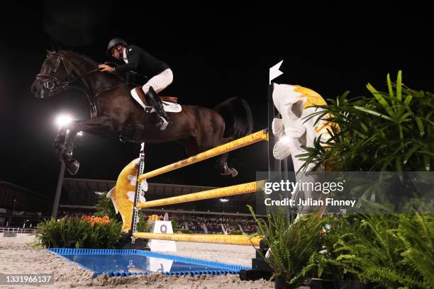 Tim Price of Team New Zealand riding Vitali competes during the Eventing Individual Jumping Final on day ten of the Tokyo 2020 Olympic Gamesat...