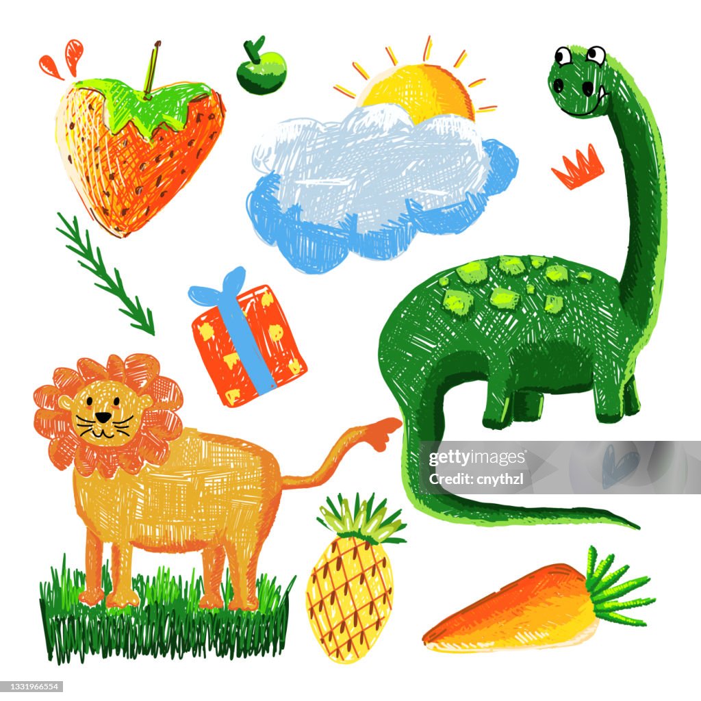 Dinosaurs Vector Set in Cartoon Style. Ilustración linda colorida