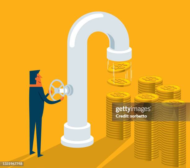 turning on the faucet - salary drop illustration stock illustrations