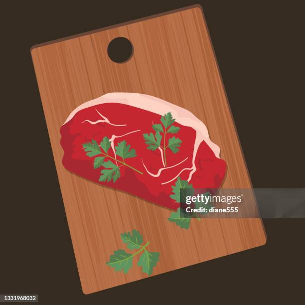 wooden cutting board with a sirloin roast - roasted stock illustrations