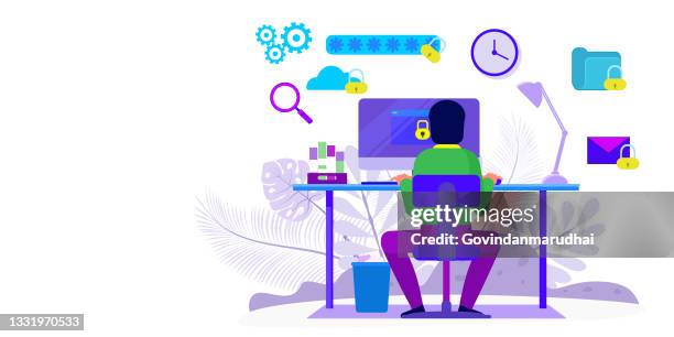 modern flat design concept of cyber security with characters check access, protecting data and confidentiality .can use for banner, mobile app, landing page, web template - computer security team stock illustrations
