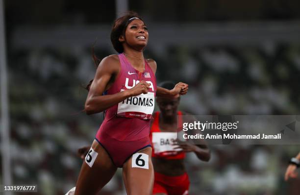 Gabrielle Thomas in action during women's 200 metre at the Olympic Stadium on day ten of the Tokyo 2020 Olympic Games at Olympic Stadium on August...
