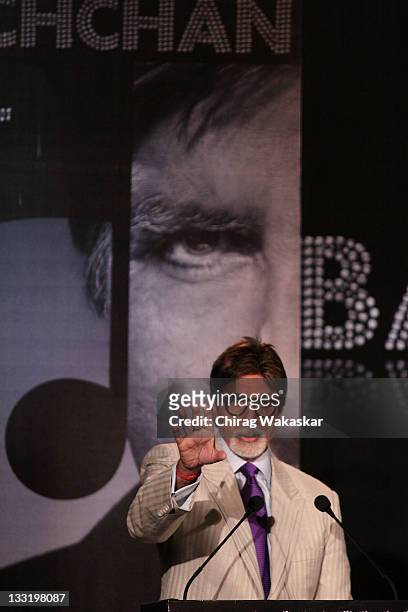 Indian actor Amitabh Bachchan attends the press conference to announce the launch of Inside India's "Bachchan Bol" phone service held at Hotel...