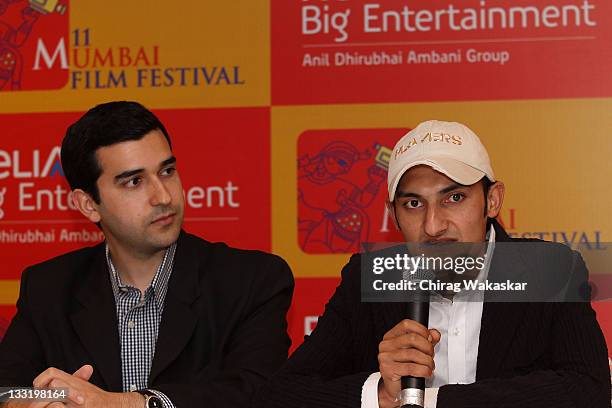 Director Tariq Tapa and Indian actor Mohamad Imran Tapa attend the press conference for film Zero Bridge during MAMI Film Festival held at Fun...