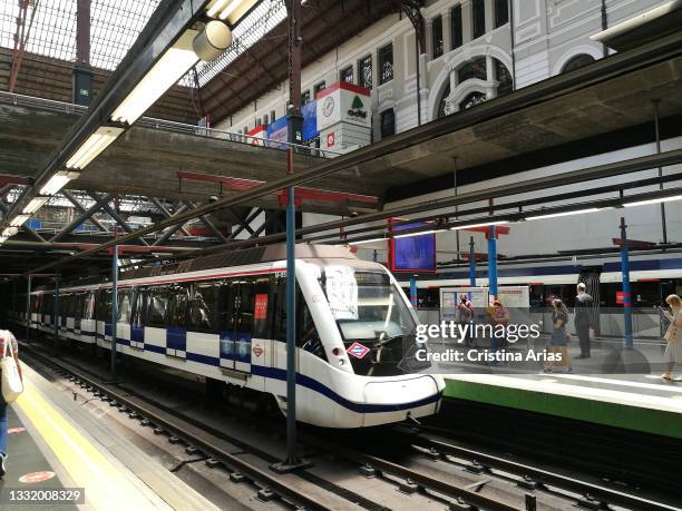 Metro convoy arriving at Principe Pio station on May 30, 2021 in Madrid, Spain.