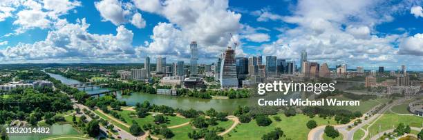 austin, texas aerial panorama - texas skyline stock pictures, royalty-free photos & images