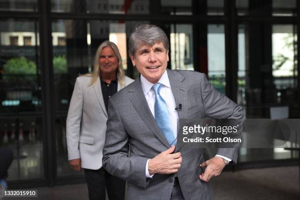 Former Illinois governor and convicted felon Rod Blagojevich speaks to the press outside of the Dirksen Federal Courthouse on August 02, 2021 in...