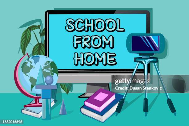 school from home - e learning draw stock illustrations