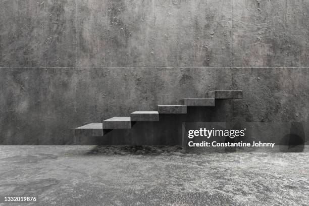 rising staircase on concrete wall - tree area stockfoto's en -beelden