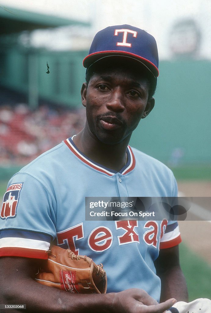 Rock Rivers Rangers Mickey Rivers of the Texas Rangers looks on against the Boston Red ...