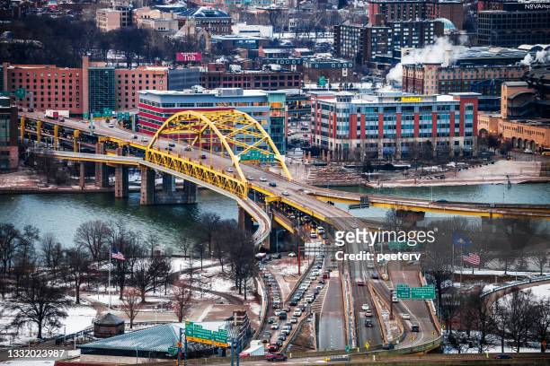 american town - pittsburgh, pa - pittsburgh aerial stock pictures, royalty-free photos & images