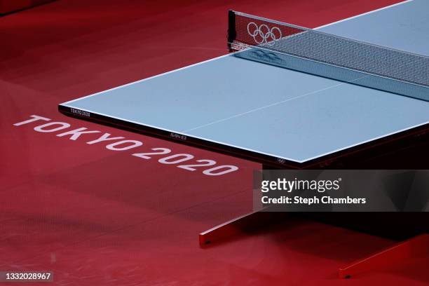 Table tennis table is seen on day nine of the Tokyo 2020 Olympic Games at Tokyo Metropolitan Gymnasium on August 01, 2021 in Tokyo, Japan.