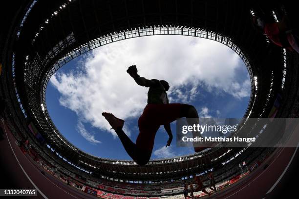Hugues Fabrice Zango of Team Burkina Faso competes in the Men's Triple Jump Qualification on day eleven of the Tokyo 2020 Olympic Games at Olympic...