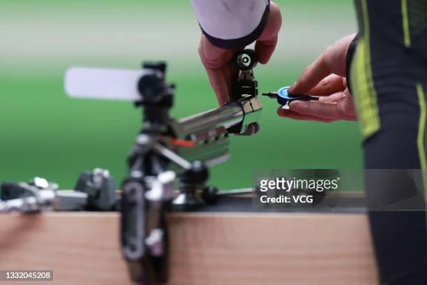 Rifle is seen during the 50m Rifle 3 Positions Men's Final on day ten of the Tokyo 2020 Olympic Games at Asaka Shooting Range on August 2, 2021 in...
