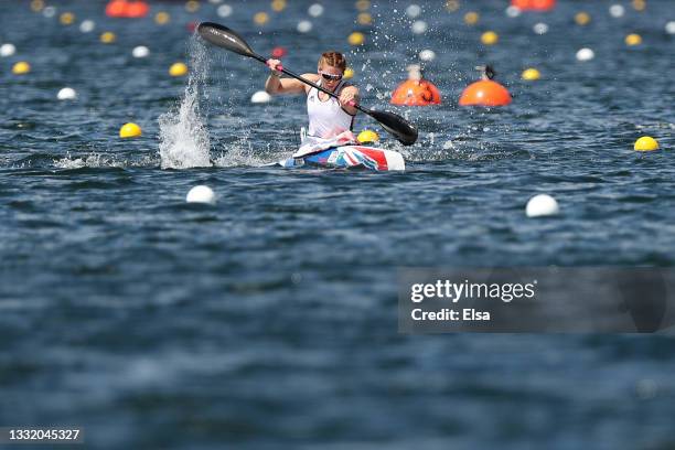 Deborah Kerr of Team Great Britain competes during the Women's Kayak Single 200m Semi-final 2 on day eleven of the Tokyo 2020 Olympic Games at Sea...