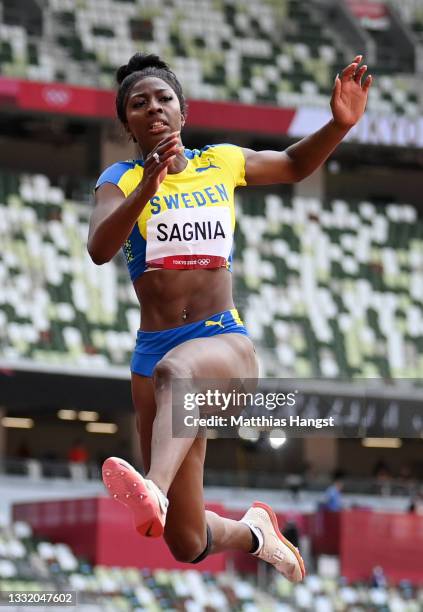 Khaddi Sagnia of Team Sweden competes in the Women's Long Jump Final on day eleven of the Tokyo 2020 Olympic Games at Olympic Stadium on August 03,...