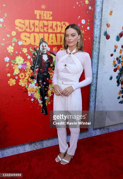 Margot Robbie attends the Warner Bros. Premiere of "The Suicide Squad" at Regency Village Theatre on August 02, 2021 in Los Angeles, California.