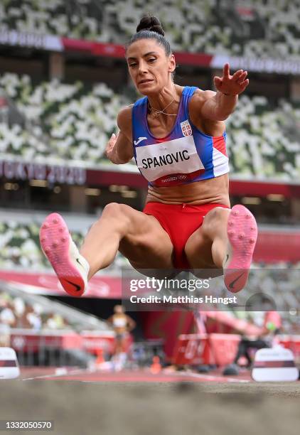 Ivana Spanovic of Team Serbia competes in the Women's Long Jump Final on day eleven of the Tokyo 2020 Olympic Games at Olympic Stadium on August 03,...