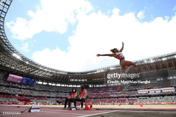 Jazmin Sawyers of Team Great Britain competes in the Women's Long Jump Final on day eleven of the Tokyo 2020 Olympic Games at Olympic Stadium on...