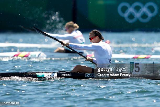 Lisa Carrington of Team New Zealand competes during the Women's Kayak Single 200m Final A on day eleven of the Tokyo 2020 Olympic Games at Sea Forest...