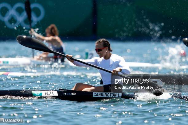 Lisa Carrington of Team New Zealand competes during the Women's Kayak Single 200m Final A on day eleven of the Tokyo 2020 Olympic Games at Sea Forest...