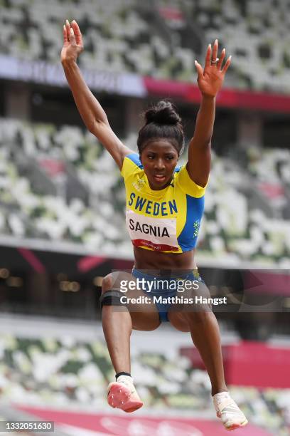 Khaddi Sagnia of Team Sweden competes in the Women's Long Jump Final on day eleven of the Tokyo 2020 Olympic Games at Olympic Stadium on August 03,...