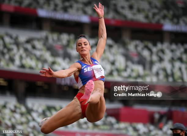 Ivana Spanovic of Team Serbia competes in the Women's Long Jump Final on day eleven of the Tokyo 2020 Olympic Games at Olympic Stadium on August 03,...