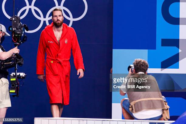 Viktor Nagy of Hungary during the Tokyo 2020 Olympic Waterpolo Tournament Men match between Team United States and Team Hungary at Tatsumi Waterpolo...