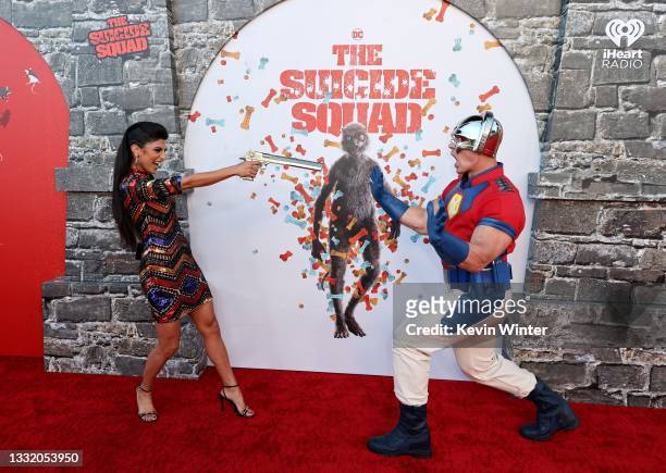 Shay Shariatzadeh and John Cena attend the Warner Bros. Premiere of "The Suicide Squad" at Regency Village Theatre on August 02, 2021 in Los Angeles,...