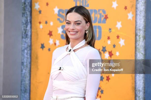 Margot Robbie attends the Warner Bros. Premiere of "The Suicide Squad" at Regency Village Theatre on August 02, 2021 in Los Angeles, California.