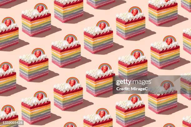 rainbow cake repetition pattern - layer cake stock pictures, royalty-free photos & images