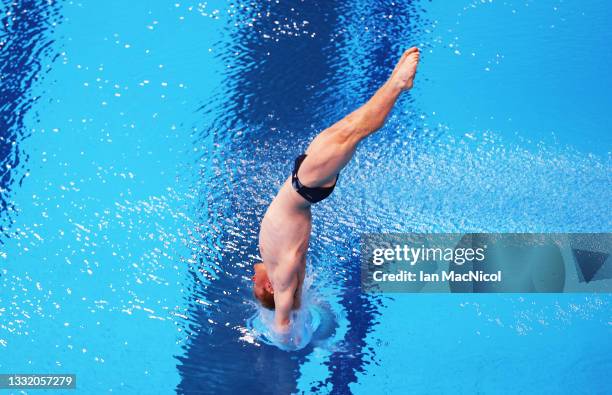 James Heatly of Great Britain competes in the semi final of the Men's 3m Springboard on day eleven of the Tokyo 2020 Olympic Games at Tokyo Aquatics...