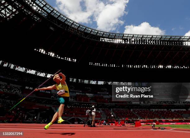 Kathryn Mitchell of Team Australia competes in the Women's Javelin Throw Qualification on day eleven of the Tokyo 2020 Olympic Games at Olympic...