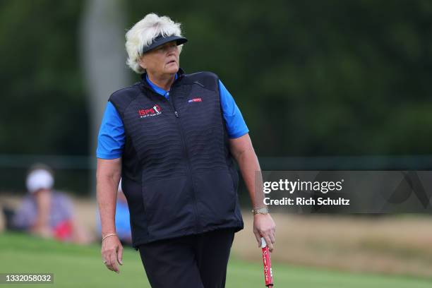 Laura Davies of England looks out on the 13th hole during the final round of the 2021 U.S. Senior Women's Open at Brooklawn Country Club on August 1,...