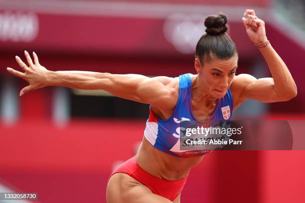 Ivana Spanovic of Team Serbia competes in the Women's Long Jump Final on day eleven of the Tokyo 2020 Olympic Games at Olympic Stadium on August 03,...