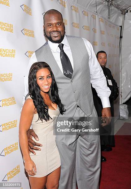 Former NBA player Shaquille O'Neal and Nicole Alexander attend the Pencils of Promise 2011 charity gala at Espace on November 17, 2011 in New York...