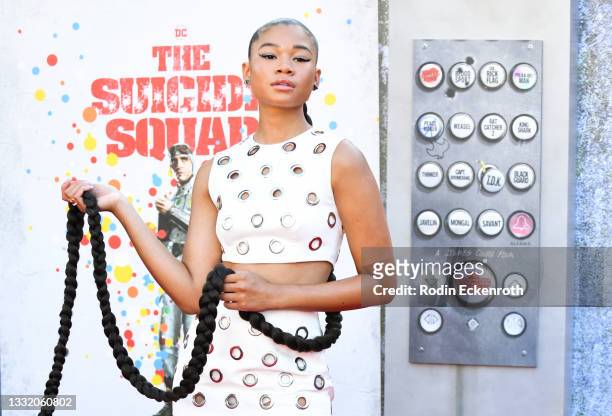 Storm Reid attends the Warner Bros. Premiere of "The Suicide Squad" at The Landmark Westwood on August 02, 2021 in Los Angeles, California.