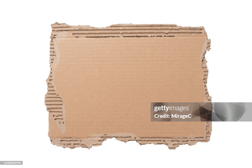 A Large Piece of Uneven Torn Cardboard on White