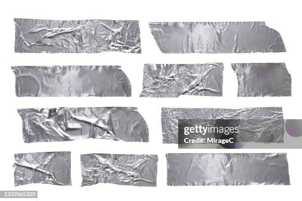 aluminum foil adhesive tape isolated on white - silver foil ストックフォトと画像